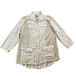 XCVI‎ Lighteright Jacket Size L Tan Beige Zip Up Utility Lagenlook Cotton Blend